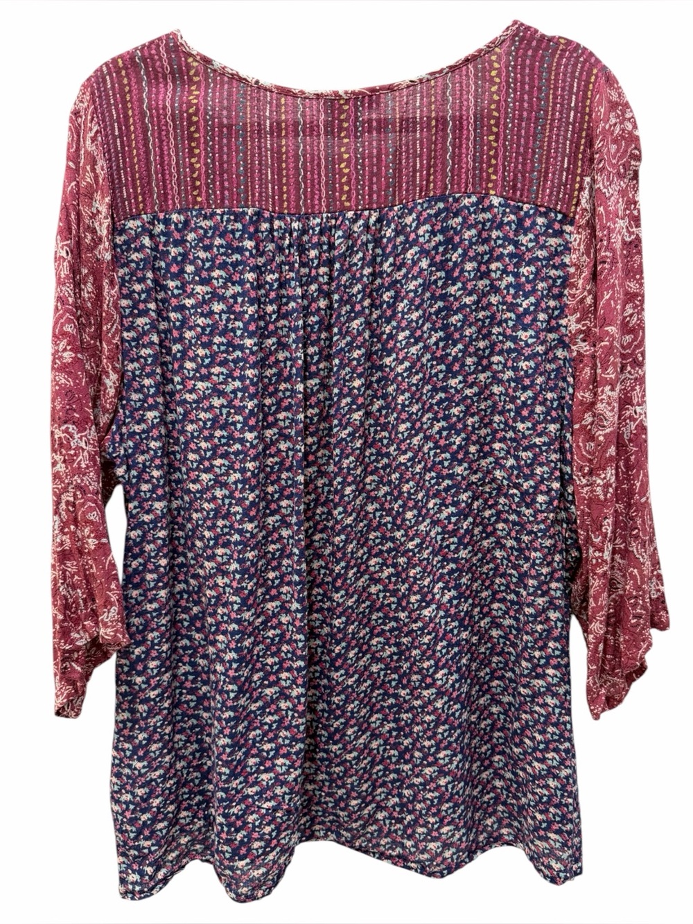 Lucky Brand Purple Navy Floral Mixed-Print Boho V-Neck Tunic Top 2XL - Picture 4 of 9